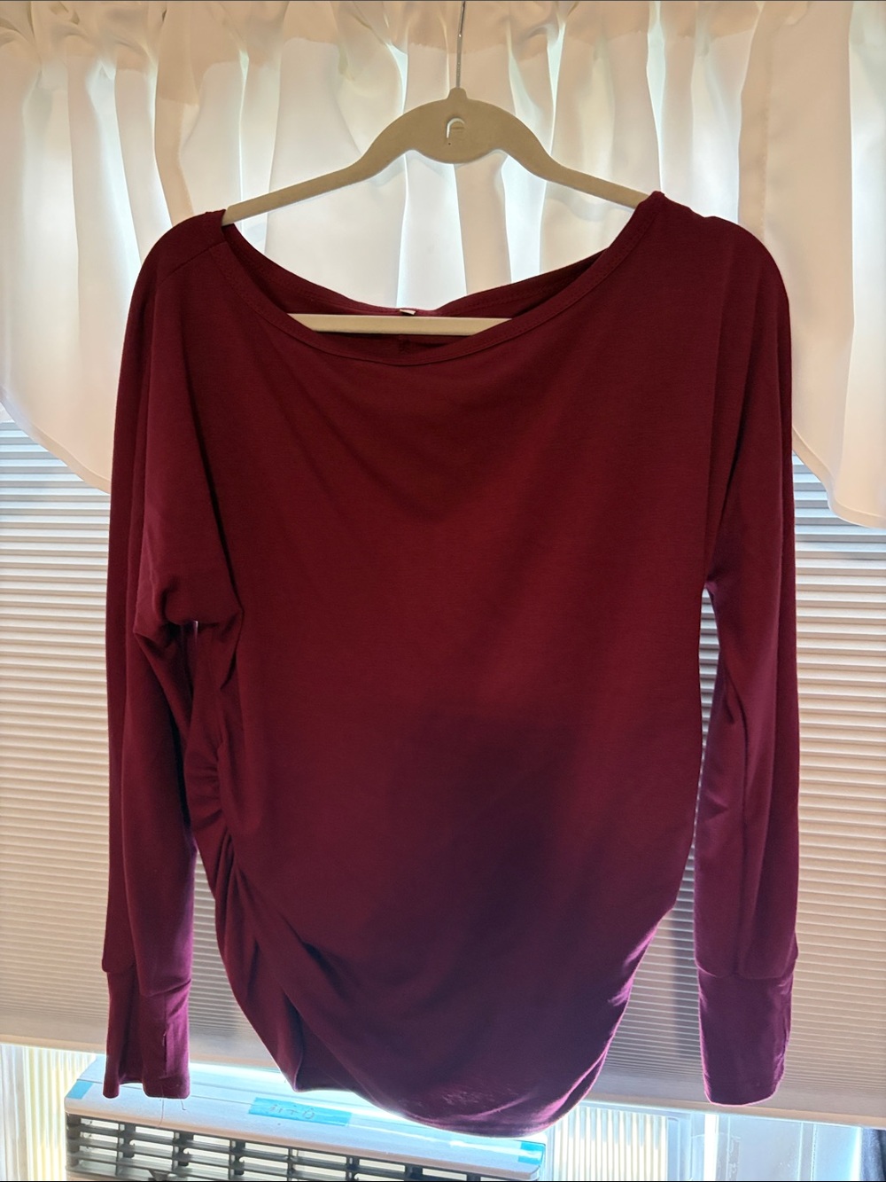 Women's Long Sleeve Boatneck Top in Burgundy